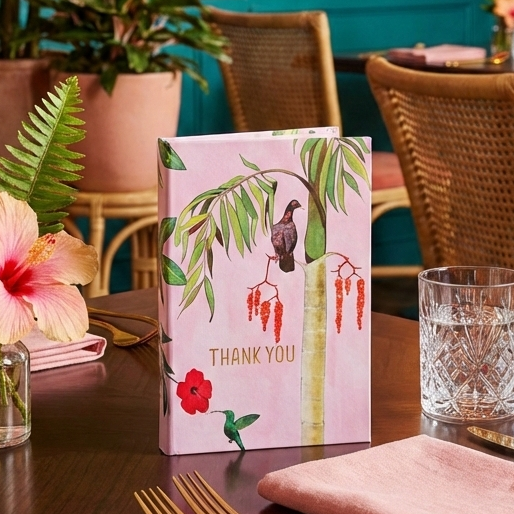 custom printed bill presenter on floral table 